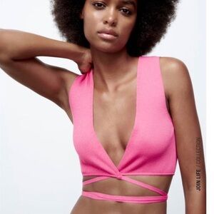 3 for $10 🛍️ ZARA Knotted Cropped Wrap-around Waist Knotted Tie Deep Plunge Neck